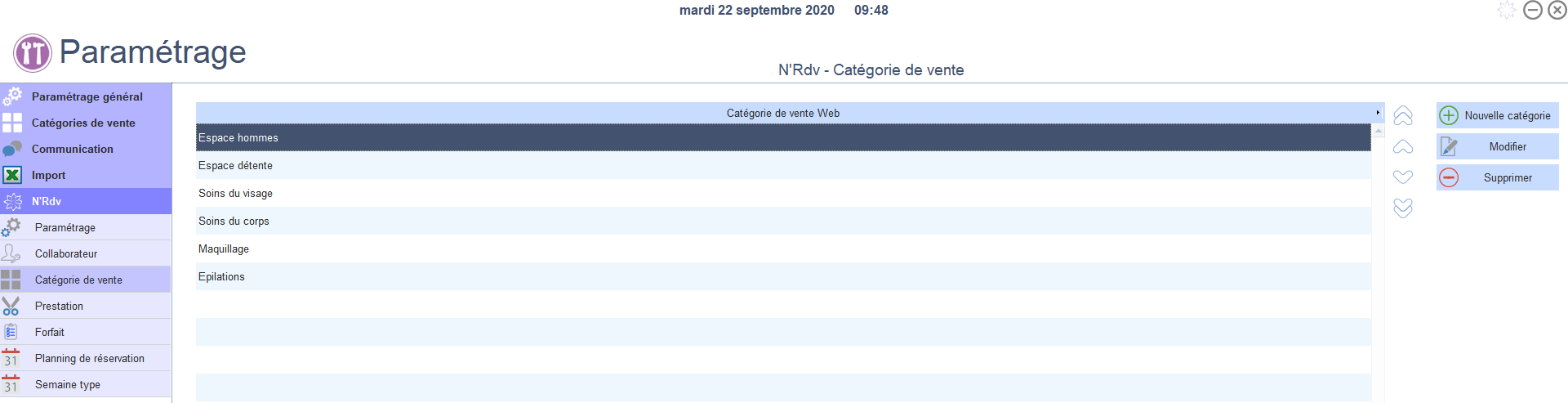 Catégorie de vente N'Rdv