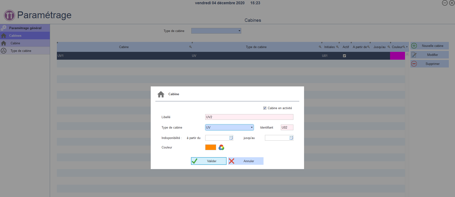 Gestion des cabines