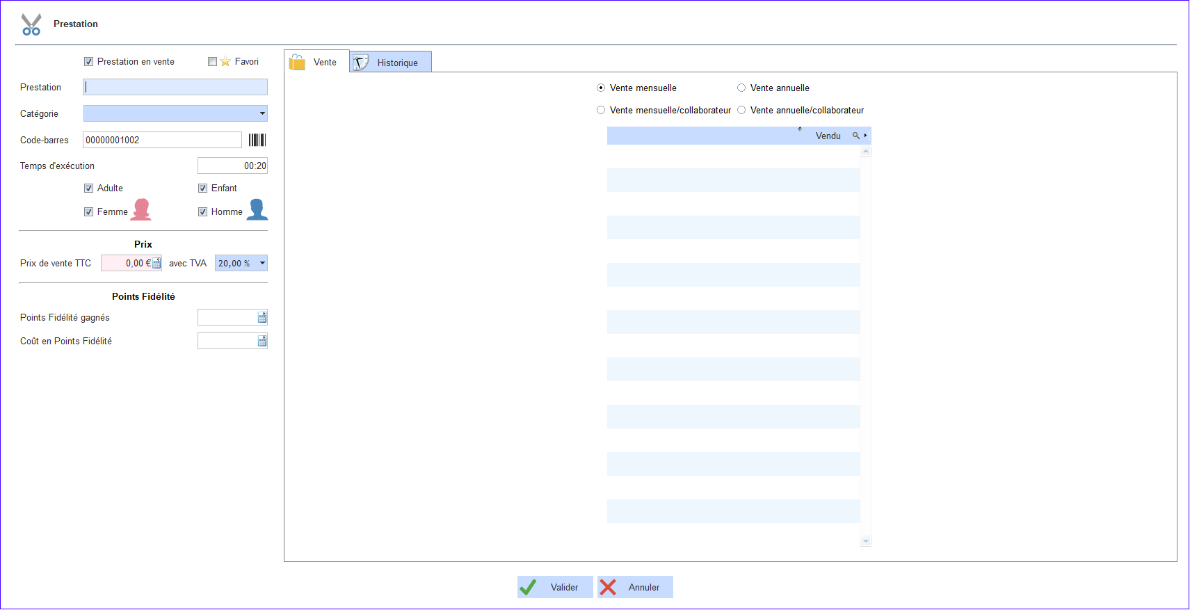 Gestion d'une prestation