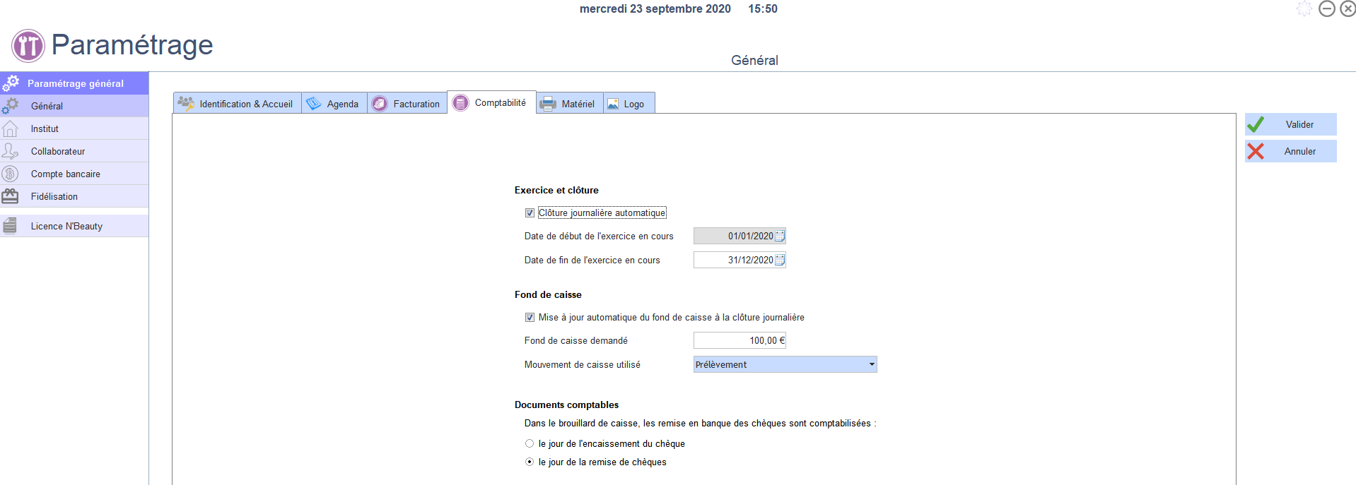 Paramètres comptabilité