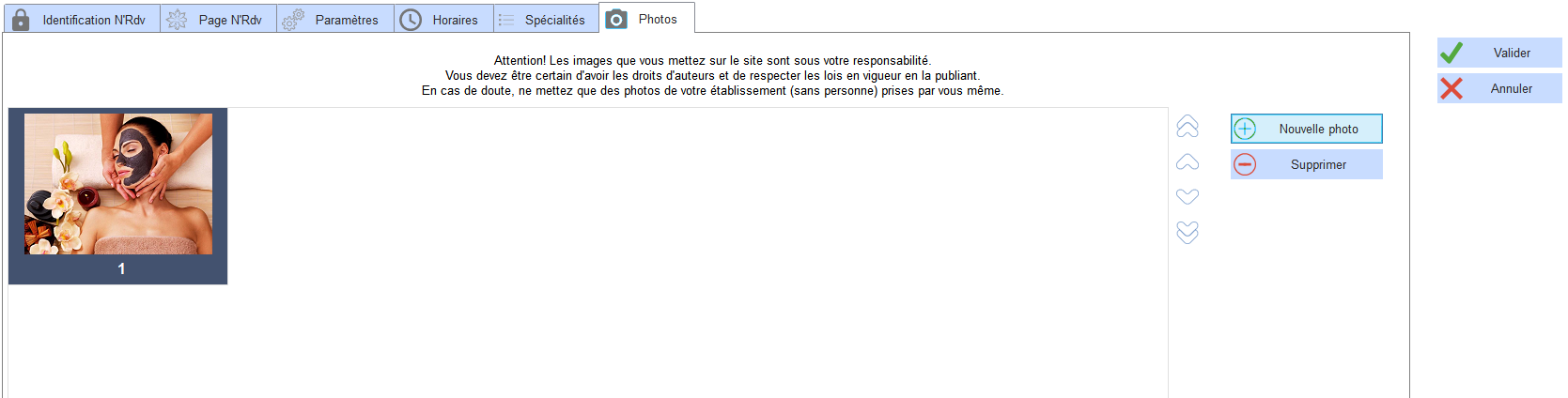 Paramétrage photos N'Rdv