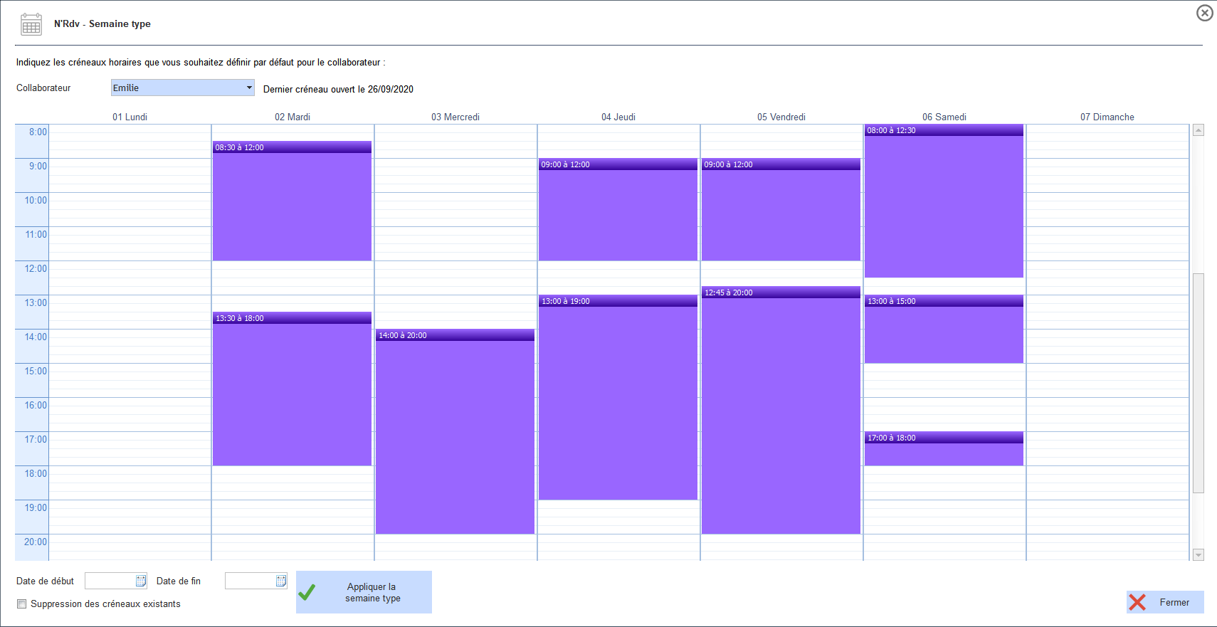 Semaine type collaborateur
